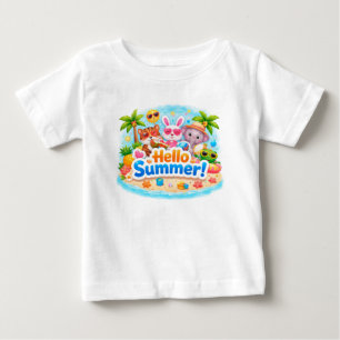 Cute Hello Summer Beach Animals Design Baby T-Shirt