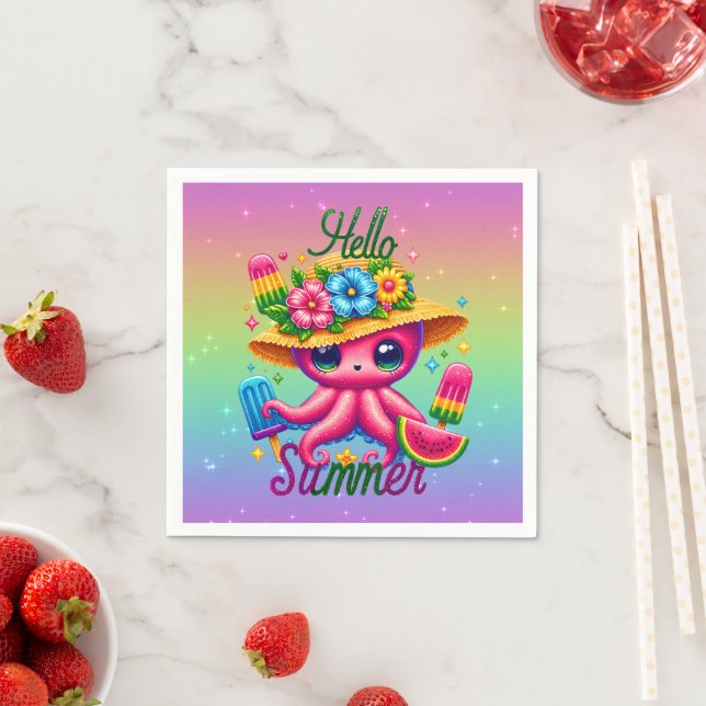 Cute hello Summer beach octopus party Napkin (Insitu)
