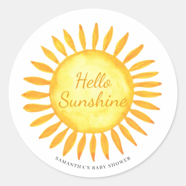 Cute Hello Sunshine Gender Neutral Baby Shower Classic Round Sticker (Front)
