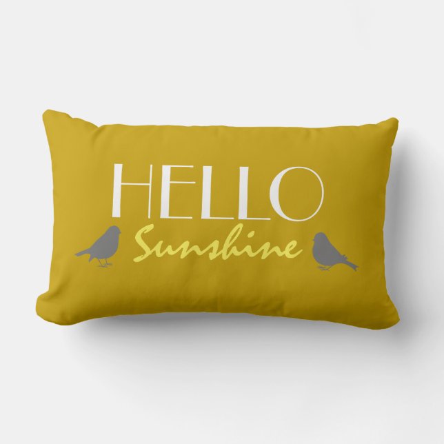 Cute Hello Sunshine Quote Ochre Yellow Grey Modern Lumbar Cushion (Front)