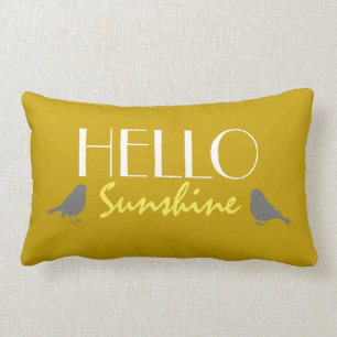 Cute Hello Sunshine Quote Ochre Yellow Grey Modern Lumbar Cushion