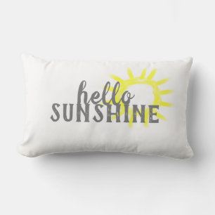 cute hello sunshine quote yellow and white lumbar cushion