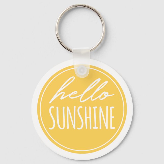 Cute Hello Sunshine Yellow Sun Happy Keychain (Front)