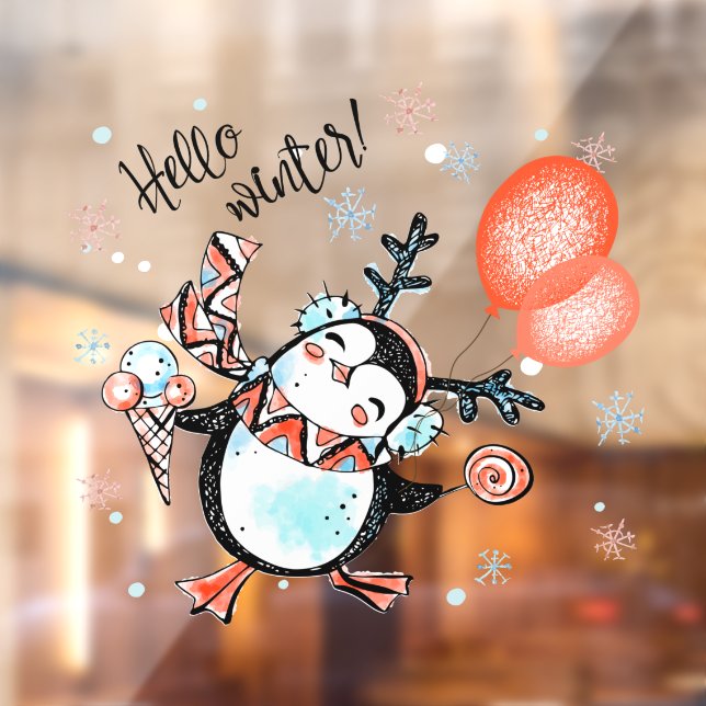 Cute Hello Winter Happy Penguin Reindeer Antlers (Sheet 2)