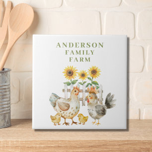 Cute Hen Farm House Personalised  Ceramic Tile
