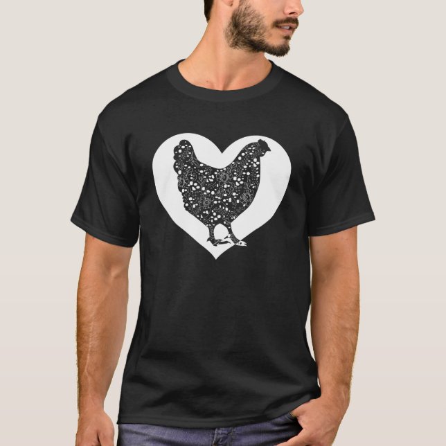 Cute Hen Who Loves Chickens Cool White Heart Vinta T-Shirt (Front)
