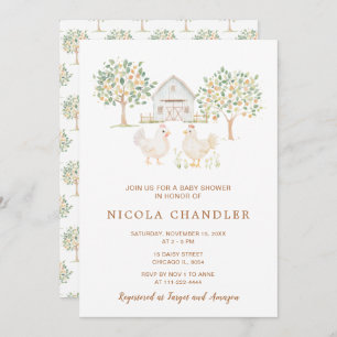 Cute Hens Farm Barn Baby Shower Invitation