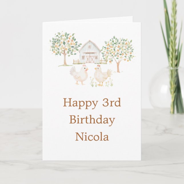 Cute Hens Farm Barn Birthday Party Card (Front)