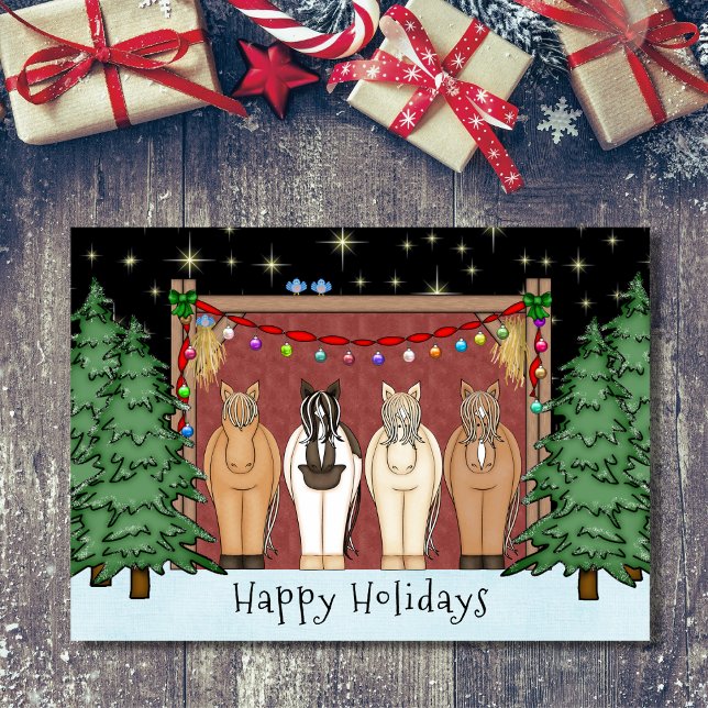Cute Herd of Horses Happy Holidays Horse Christmas Holiday Card (Creator Uploaded)