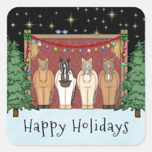 Cute Herd of Horses Happy Holidays Horse Christmas Square Sticker