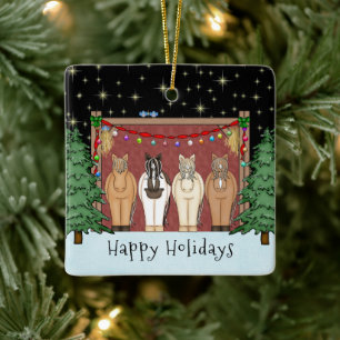 Cute Herd of Horses Personalised Horse Christmas C Ceramic Ornament