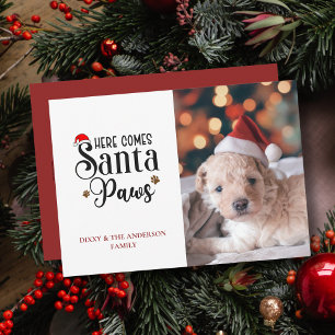 Cute Here Comes Santa Paws Dog Christmas Photo Holiday Card