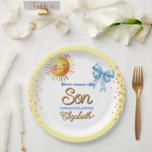 Cute Here Comes the Son Boy Baby Shower Paper Plate