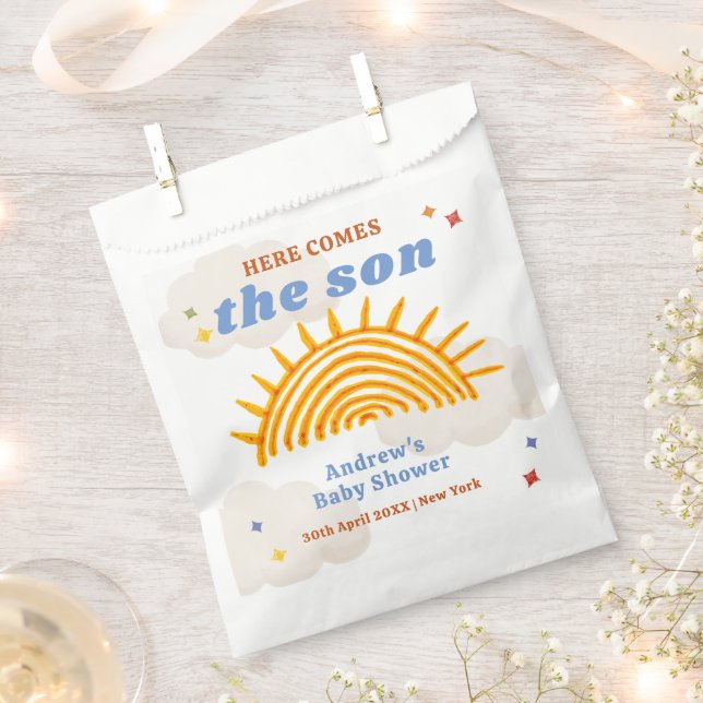 Cute Here Comes The Son Sunshine Baby Shower  Favour Bag (Clipped)