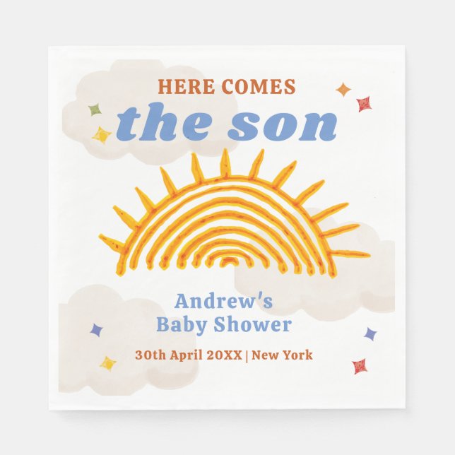 Cute Here Comes The Son Sunshine Baby Shower  Napkin (Front)