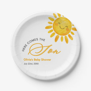 Cute Here Comes the Sun Baby Shower Paper Plate