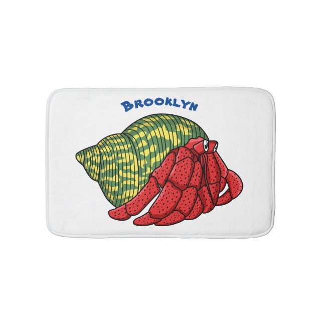 Cute hermit crab cartoon illustration bath mat (Front)