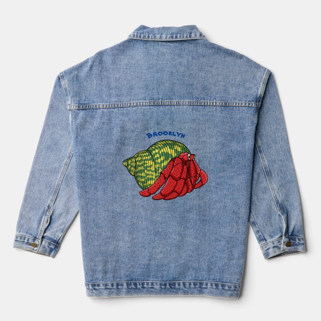 Cute hermit crab cartoon illustration denim jacket (Back)