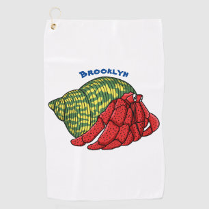 Cute hermit crab cartoon illustration golf towel
