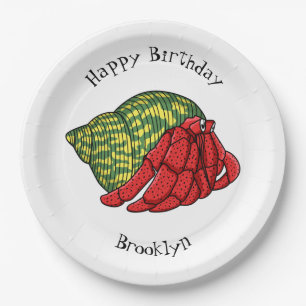 Cute hermit crab cartoon illustration paper plate