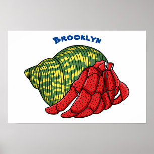 Cute hermit crab cartoon illustration poster