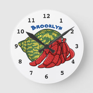 Cute hermit crab cartoon illustration round clock
