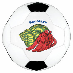 Cute hermit crab cartoon illustration soccer ball