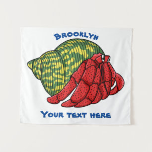Cute hermit crab cartoon illustration tapestry