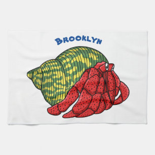 Cute hermit crab cartoon illustration tea towel
