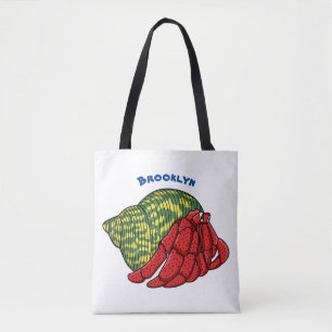 Cute hermit crab cartoon illustration tote bag