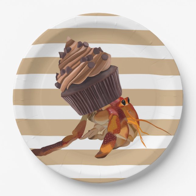 Cute Hermit Crab With Chocolate Cupcake Shell Paper Plate (Front)