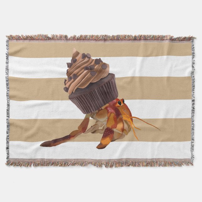 Cute Hermit Crab With Chocolate Cupcake Shell Throw Blanket (Front)