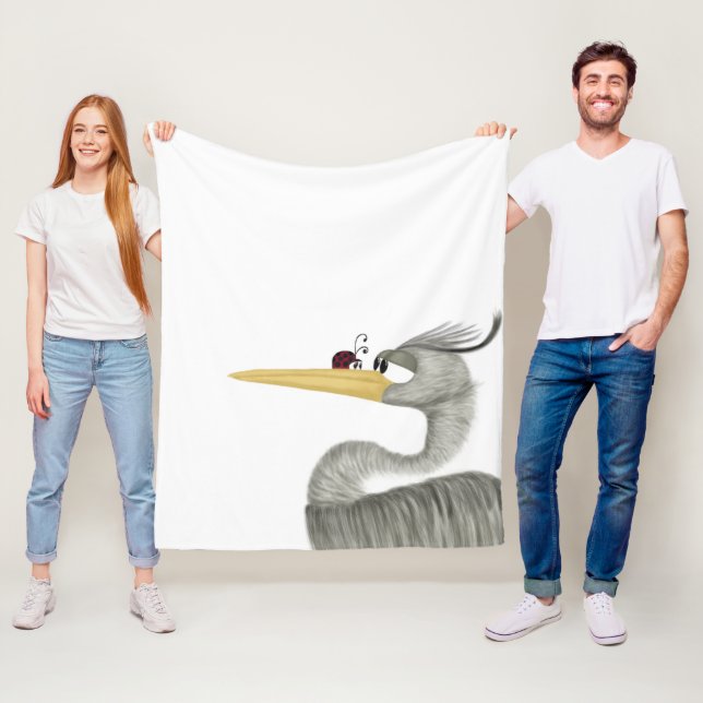 Cute Heron and Ladybug Fleece Blanket (In Situ)