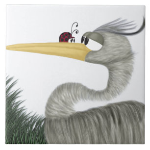 Cute Heron and Ladybug Tile