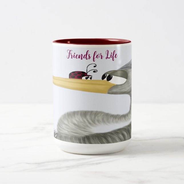 Cute Heron and Ladybug Two-Tone Coffee Mug (Center)