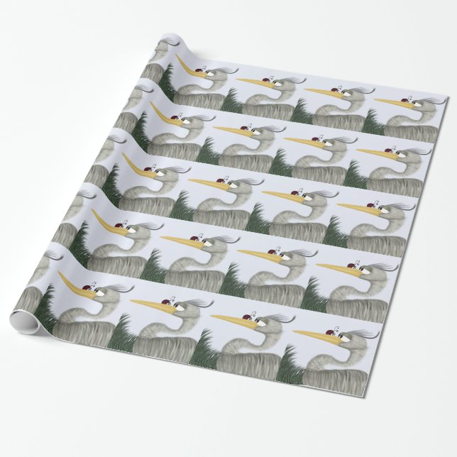 Cute Heron and Ladybug Wrapping Paper (Unrolled)