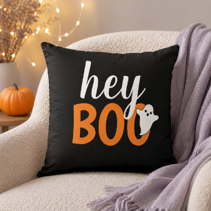 Cute Hey Boo Ghost Black and Orange Cushion