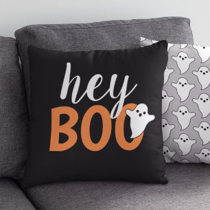 Cute Hey Boo Ghost Black and Orange Cushion