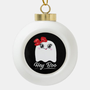 Cute Hey Boo Halloween Design Ceramic Ball Christmas Ornament