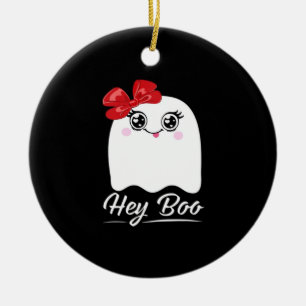 Cute Hey Boo Halloween Design Ceramic Ornament