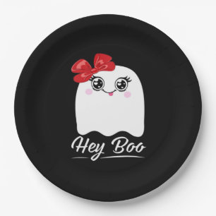 Cute Hey Boo Halloween Paper Plate
