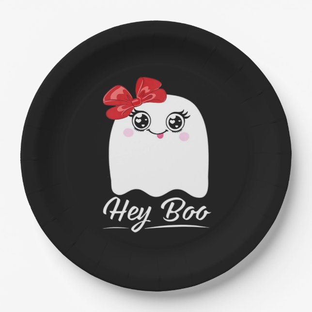 Cute Hey Boo Halloween Paper Plate (Front)