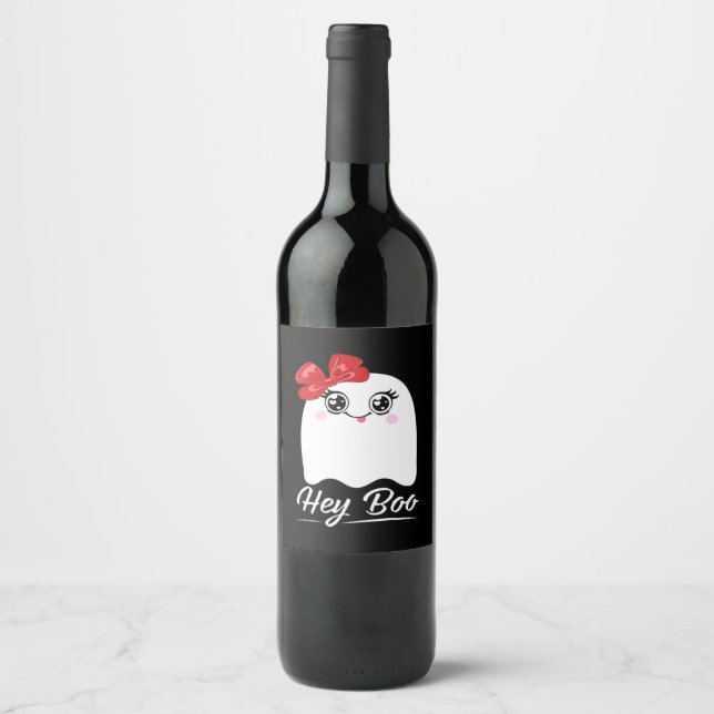 Cute Hey Boo Halloween Wine Label (Front)