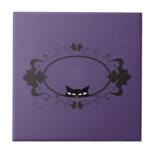 Cute Hiding Cat Ceramic Tile