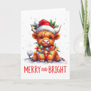 Cute Highland Baby Cow Christmas Lights Merry &amp Card