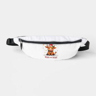 Cute Highland Baby Cow Christmas Lights Merry & Br Bum Bags