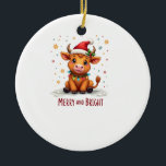 Cute Highland Baby Cow Christmas Lights Merry & Br Ceramic Ornament<br><div class="desc">Cute Highland Baby Cow Christmas Lights Merry & Bright Xmas T-Shirt (2)</div>