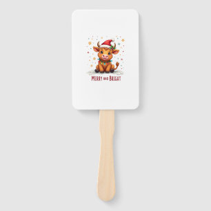 Cute Highland Baby Cow Christmas Lights Merry & Br Hand Fan
