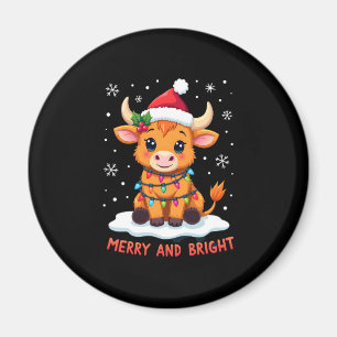 Cute Highland Baby Cow Christmas Lights Merry & Br Magnet