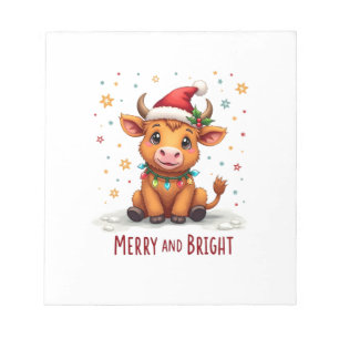 Cute Highland Baby Cow Christmas Lights Merry & Br Notepad